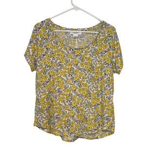 Workshop Republic Clothing Floral Short Sleeve Tee Size L Yellow Gray Blue